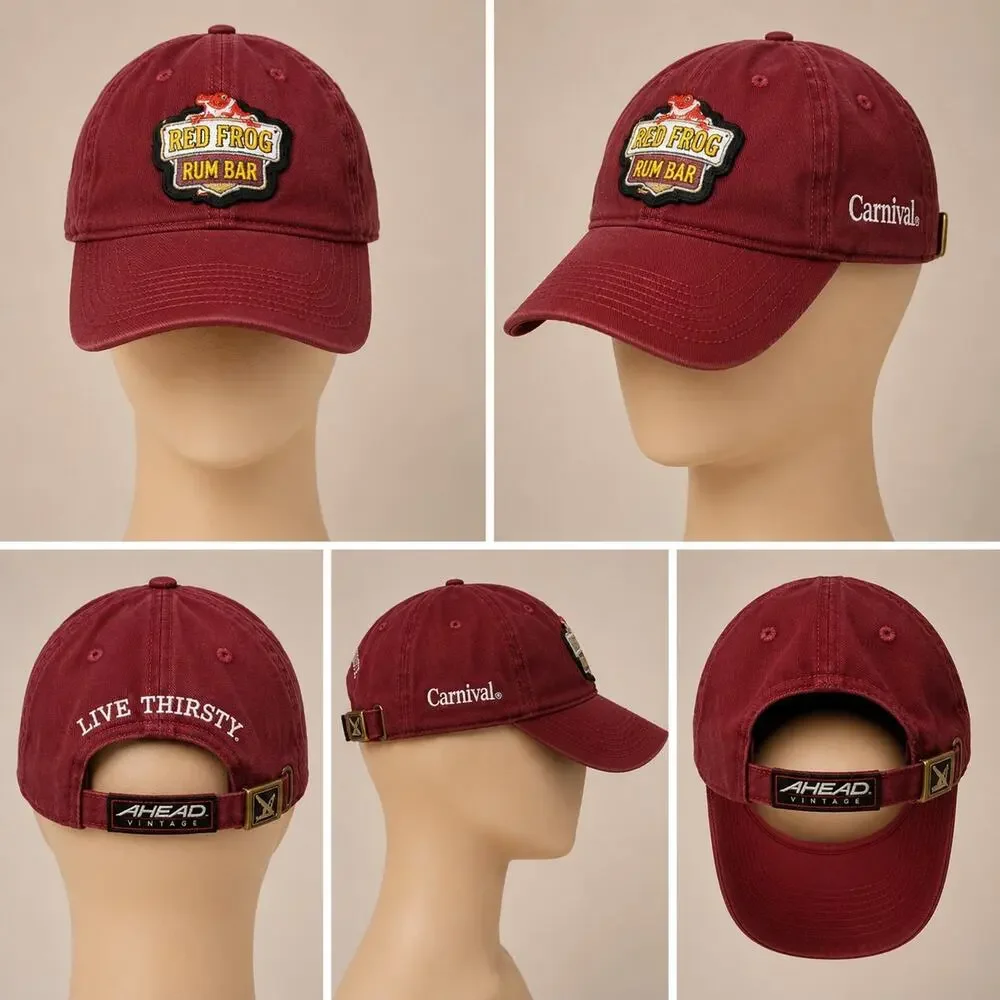 Red Frog Rum Bar Carnival Cruise Line Hat Authentic Vintage Live Thirsty OSFA